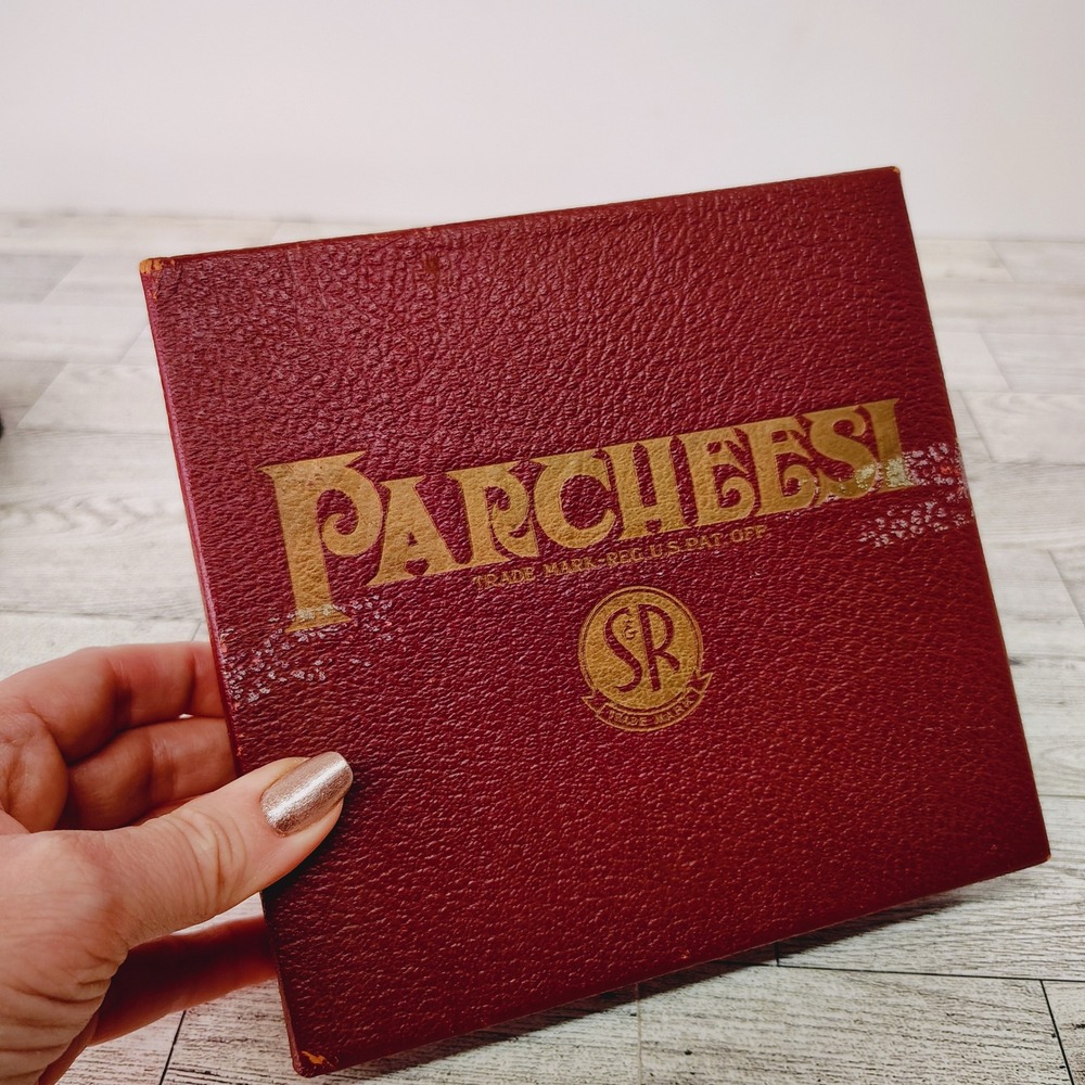 Vintage 1946 Parcheesi Game Parts in Box Selchow & Righter SR (No Board) Wood Pc